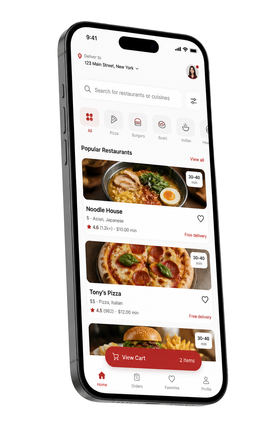 Custom food and dining app built by Wve Labs shown on a smartphone
